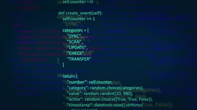 Abstract Light Dark Green Coding Background with Cyber Programming Code, Software Development Script, Data Processing, System Matrix, and Technology Interface Concept Video Loop