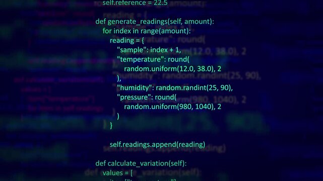 Abstract Blue Coding Background with Light Blue Cyber Programming Code, Software Development Script, Data Processing, System Matrix, and Technology Interface Concept Video Loop