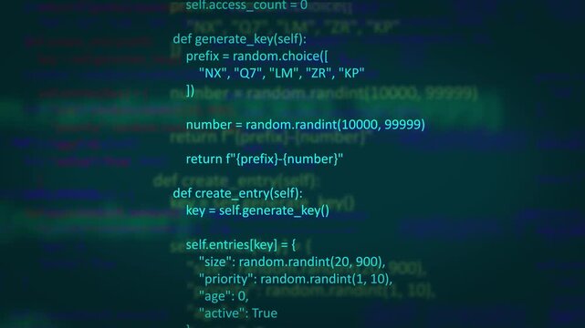 Digital Code Stream Moving Across Computer Screen