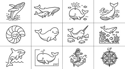 Obraz premium Cute Whale Illustrations Collection Isolated Ocean Animals Vector Art Transparent Background