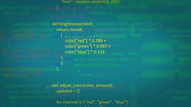 Professional Programmer Coding on Computer Screen with Scrolling Source Code