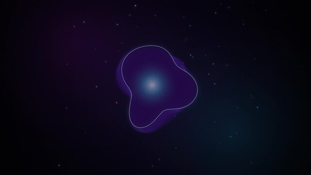 Abstract fluid shape morphs and pulsates against a dark star filled background morphing pulsating