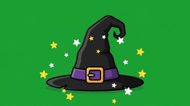 Cute Cartoon Witch Hat Halloween Green Screen