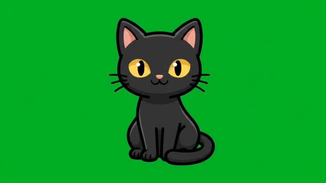 Simple Static Cartoon Black Cat Halloween Green Screen