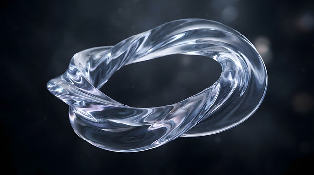 Complex twisted shape of clear flowing water on dark background with twisted loop water sculpture abstract flow transparent water fluid motion 3D render