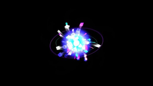 Luminous energy orb rotates and expands against a black background in a digital animation