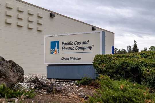 PG&E's Sierra Division office in Auburn, as the utility buries power lines in Sierra foothill towns under a 3.7 billion dollar wildfire prevention plan, California, September 2026.