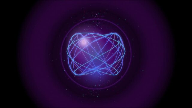 Geometric polygon expands and contracts within a dark purple glowing circular frame animation