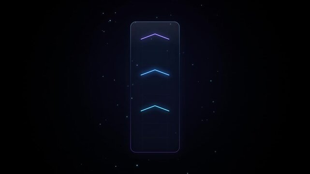 Blue arrows ascend vertically on a dark black background in a looping animation