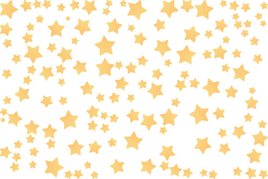 Scattered golden stars pattern and falling confetti, festive holiday decoration element, isolated on a transparent background, magical starry night sky, celestial background.