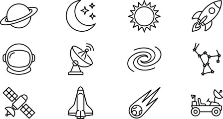 Space Icons Collection Planets Astronaut Rocket Sun Moon Galaxy Satellite Shuttle © Rejeki
