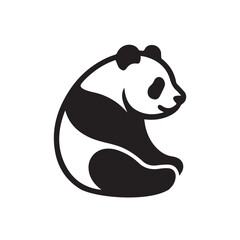 Cute panda sitting in a flat design vector icon, featuring bold clean lines, simple shapes, an adorable expression, and a friendly playful animal style. ©  the millo