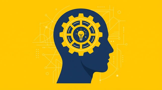 Creative brain with gears and lightbulb inside