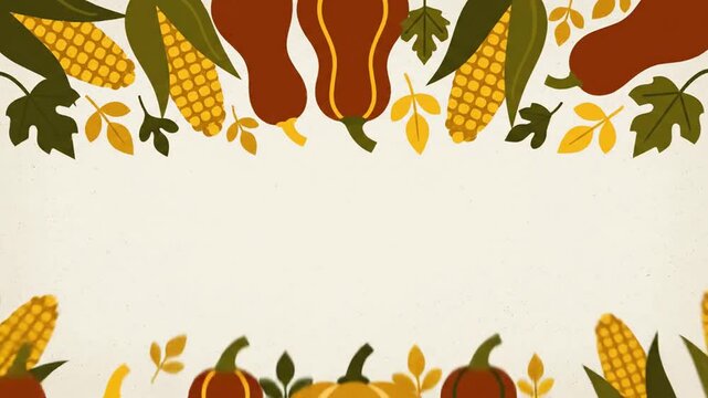 Animated Thanksgiving Harvest Border with Pumpkins Corn and Leaves