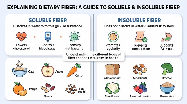 Infographic explaining soluble and insoluble dietary fiber benefits