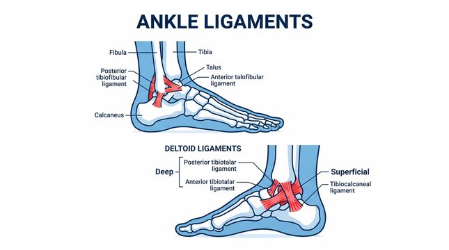 Anatomical diagram showing human ankle and deltoid ligaments