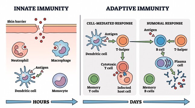 Innate and adaptive immune system comparison diagram