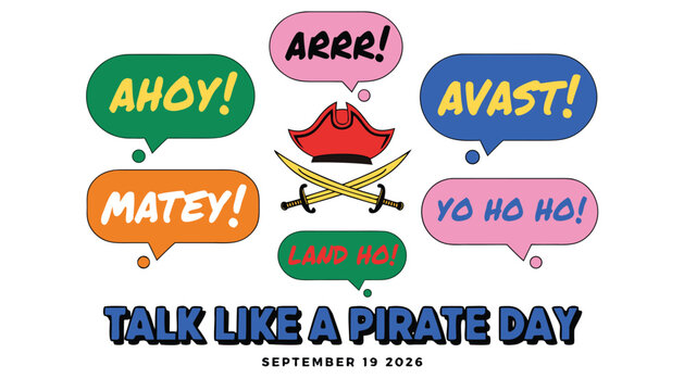 Pirate speech bubbles with swords and hat for talk like day