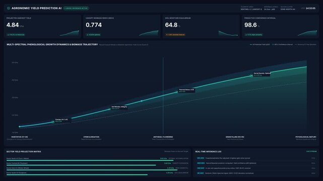 Advanced agronomic yield prediction dashboard interface with artificial intelligence analytics, for smart farming, crop management, agricultural technology, data-driven harvest forecasting