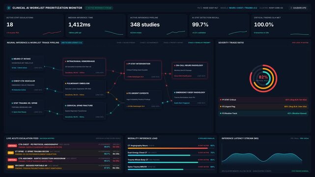 Advanced medical ai dashboard monitoring critical patient data triage queues, for smart healthcare technology, clinical workflow optimization, hospital management systems, digital