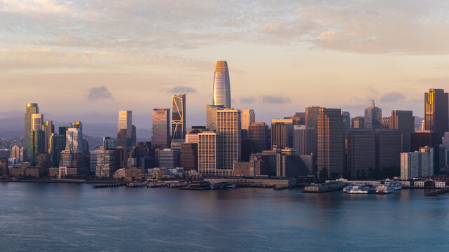 San Francisco Waterfront Skyline And Salesforce Tower At Sunrise