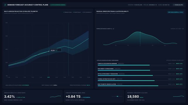 Advanced demand forecast accuracy control plane dashboard, for predictive analytics, data visualization, business intelligence, performance monitoring, strategic planning in enterprise