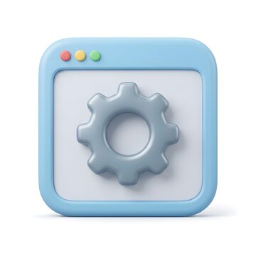 3d software gear icon displayed inside modern browser window with clean interface