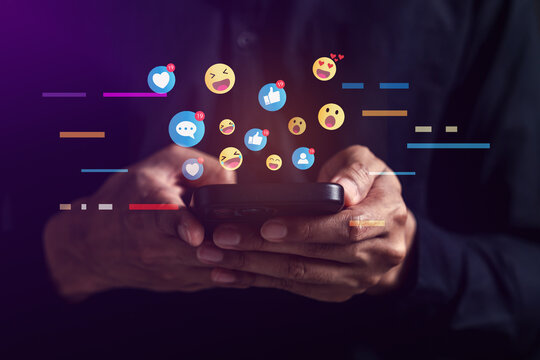 Man using social media and digital online, man using smart phone with Social media. concept of living on vacation and playing social media. online marketing, technology network concept.