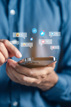 Man using social media and digital online, man using smart phone with Social media. concept of living on vacation and playing social media. online marketing, technology network concept.