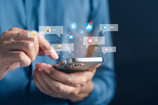 Man using social media and digital online, man using smart phone with Social media. concept of living on vacation and playing social media. online marketing, technology network concept.