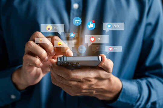 Man using social media and digital online, man using smart phone with Social media. concept of living on vacation and playing social media. online marketing, technology network concept.