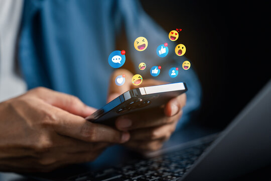 Man using social media and digital online, man using smart phone with Social media. concept of living on vacation and playing social media. online marketing, technology network concept.