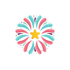 Fototapeta premium Yellow starburst with colorful abstract shapes
