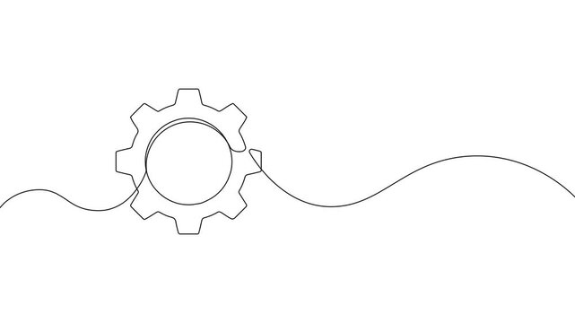 Continuous line drawing of a gear icon