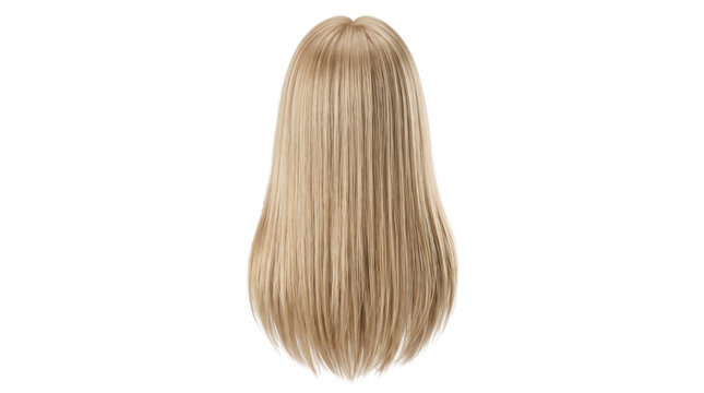 Blonde crimped hair wig. Long golden hairstyle isolated on white background. Beauty and salon concept
