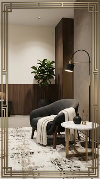 Elegant Modern Interior Corner Featuring a Comfortable Armchair for Black Friday Sales