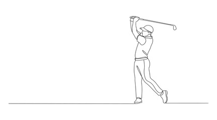 Obraz premium Minimalist single continuous line drawing of a golfer swinging a club with golf swing