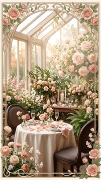 Romantic Valentines Day Dinner Poster Template with Floral Greenhouse Decor
