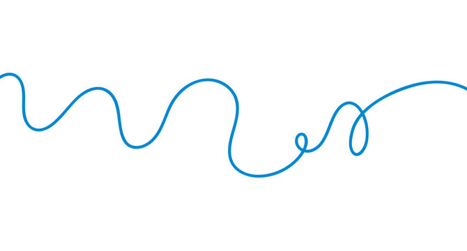 Abstract Blue Flowing Line on White Background