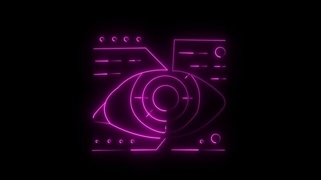 Neon eye scanner animated icon.