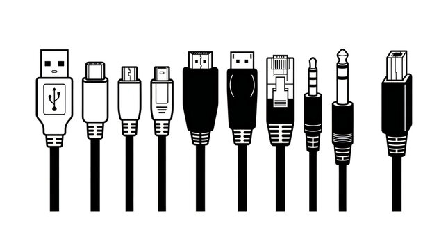 Assorted cable connectors set illustration
