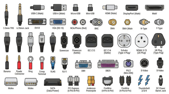 Collection of computer and audio connectors icons