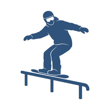 Snowboarder Rail Grind Vector Silhouette