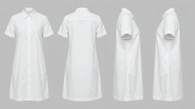 Plain White Peplum Dress Ghost Garment Four Views Gray Background

