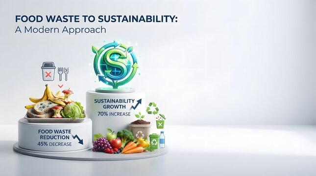 Conceptual illustration showing food waste reduction and sustainability growth for a modern approach.