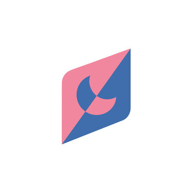 Abstract geometric shape with pink and blue crescent motif