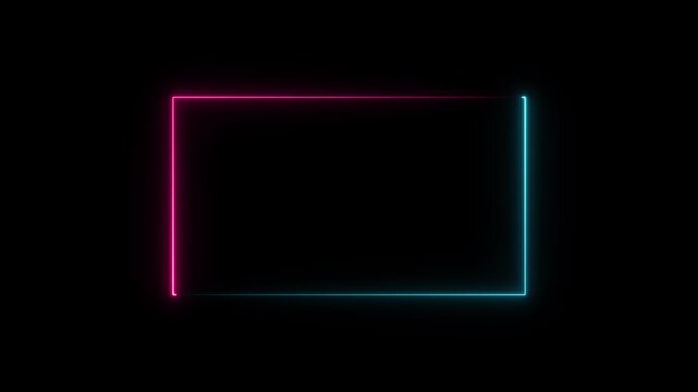 Rectangle frame icon animated with glowing neon border frame display box. retro screen photo frame seamless rotation footage line movement.