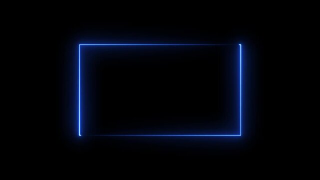 Rectangle frame icon animated with glowing neon border frame display box. retro screen photo frame seamless rotation footage line movement.