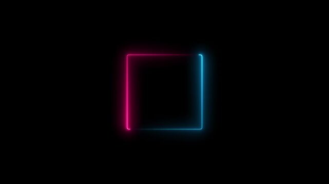 Glowing neon square rectangle picture frame icon animation neon display box round screen photo frame retro movement.