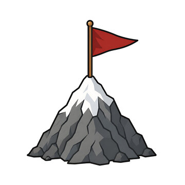 Explorer Flag on Rocky Mountain Peak Flat Vector Icon